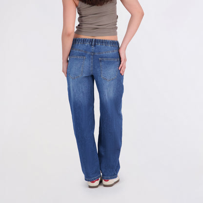 Project Indigo Women's Back Elastic Barrel Jeans