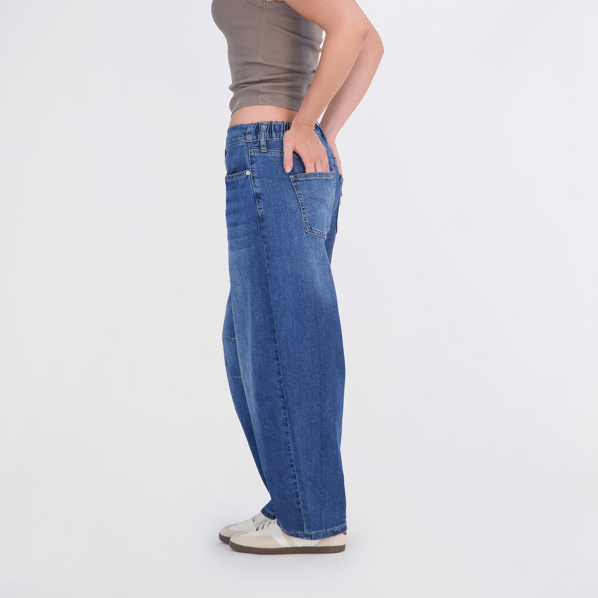 Project Indigo Women's Back Elastic Barrel Jeans