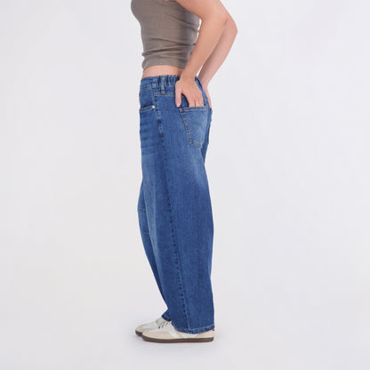 Project Indigo Women's Back Elastic Barrel Jeans