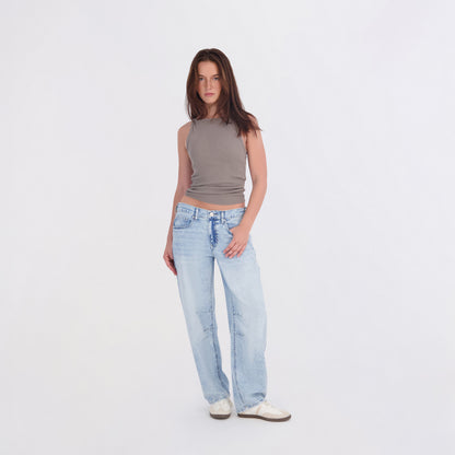 Project Indigo Women's Back Elastic Barrel Jeans