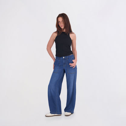 Project Indigo Women's Porkchop Pocket Back Elastic Trouser