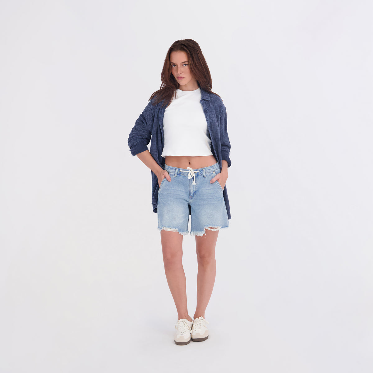 State of Indigo Women's Back Elastic Tie Waist Shorts