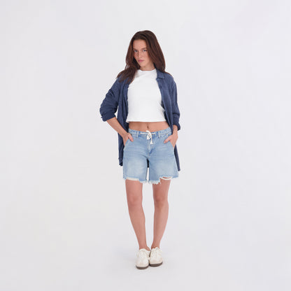 State of Indigo Women's Back Elastic Tie Waist Shorts